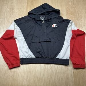 Champion Women’s Cropped Anorak Windbreaker Jacket Small Colorblock